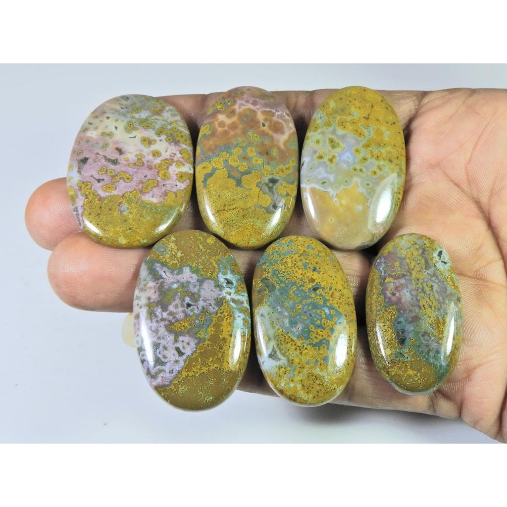 242Cts. Natural Ocean Jasper Oval Cabochon Loose Gemstone 6Pcs Lot 36-40 MM C-1408