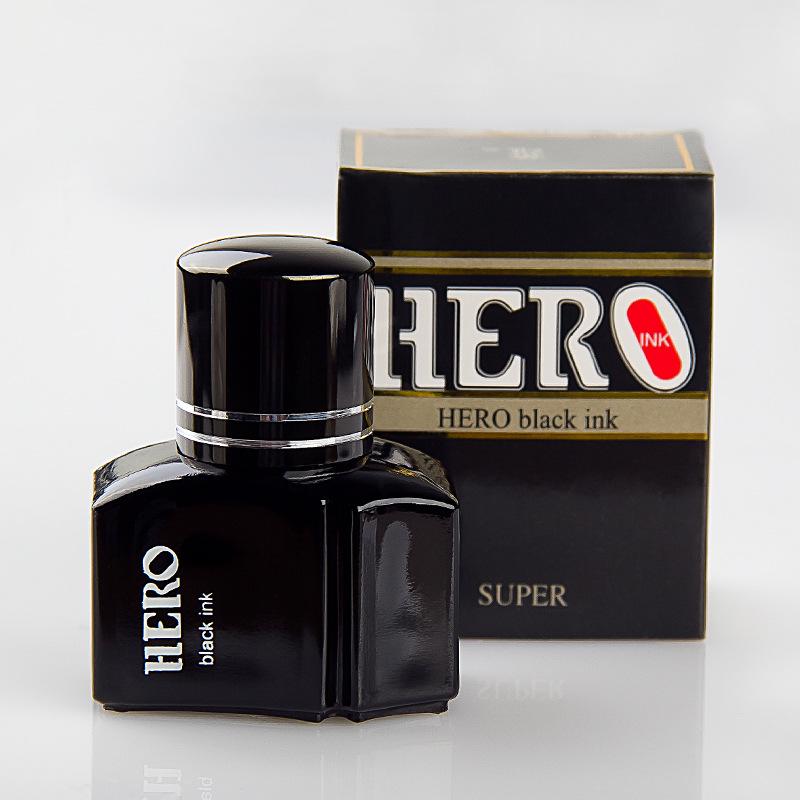 Hero 200 Blue-Black & 400 Black Ink, 25ml Non-Carbon, Block-Free Fountain Pen Dye for Practice Writing & Office Use 400 Black