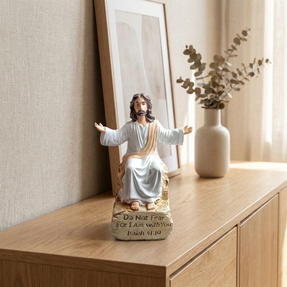 Bible Verse Base Jesus Christ Figurine Open Arms Blessing Resin Jesus Ornament Spiritual Gift
