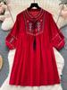 Damenkleid im nationalen Stil mit Stickereien im Retro-Stil, schmale Passform, mittellange Rüschen, Vintage-Gothic-Kleider, elegante Puffärmel, neues Partykleid