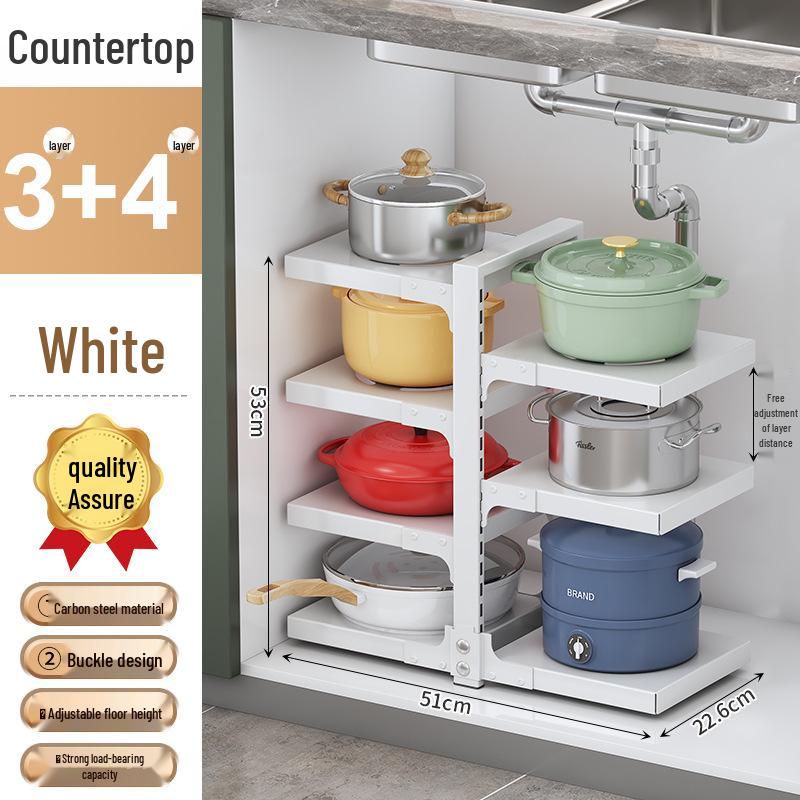 Vícevrstvý organizér na hrnce pod dřez pro skříňku, úložný prostor na nádobí