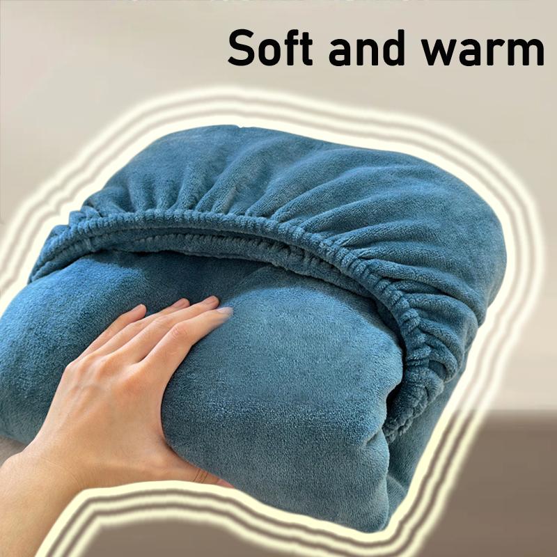 Crystal Velvet Bed Sheet, Winter Mattress Cover, 30cm Deep Pocket Bed Sheet, Soft and Skin Friendly Warm Bedding