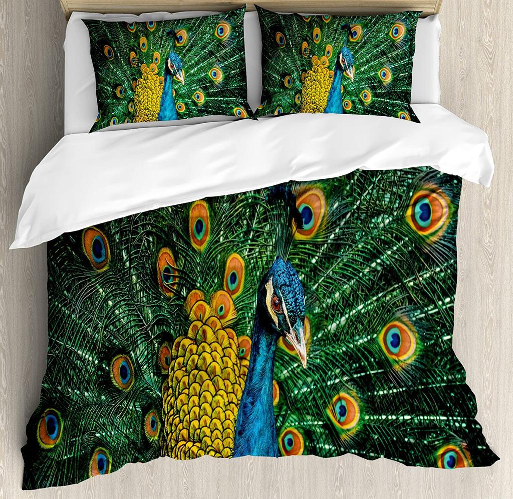 Peacock Bedding Set Peacock Tail Feathers Tropical Exotic A 3pcs Duvet Cover Set Bed Set Quilt Cover Pillow Case Comforter Cover