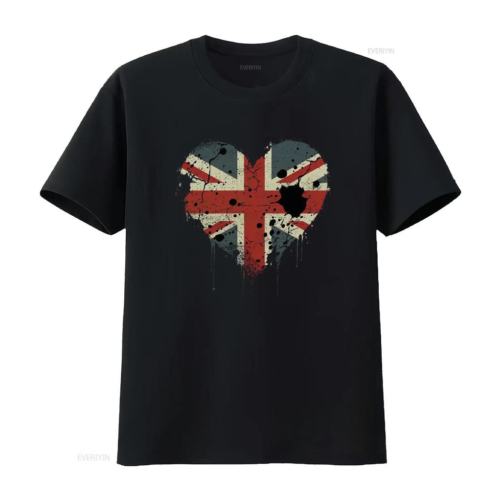 Stylish Love British Flag Union Jack Great Britain Team GB Mens Cotton T Shirt Vintage Washed Designer Clothes Breathable