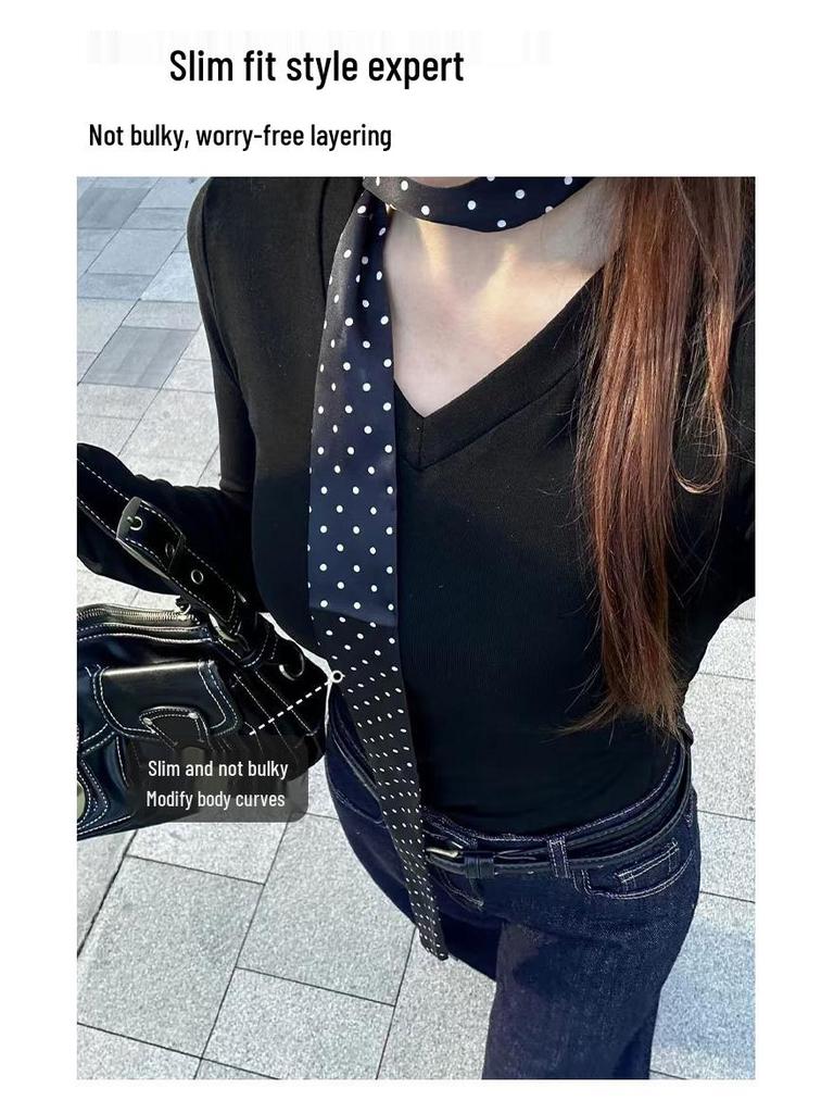 Women's Slim Fit Long-Sleeve White T-Shirt - Autumn 2025 Cinch Waist Innerwear