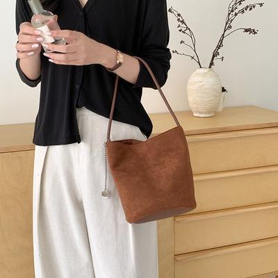 Fashi Bolso Cubo Vintage de Ante Color Puro Bolso de Mano Bolso de Hombro de Cuero PU Mate Cartera Fashi Bolso de Axila Niñas