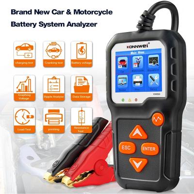 KONNWEI KW650 Tester autobaterií na motocykly 12V 6V analyzátor systému baterií 2000CCA Nástroje pro testování nabíjení a roztáčení pro auto