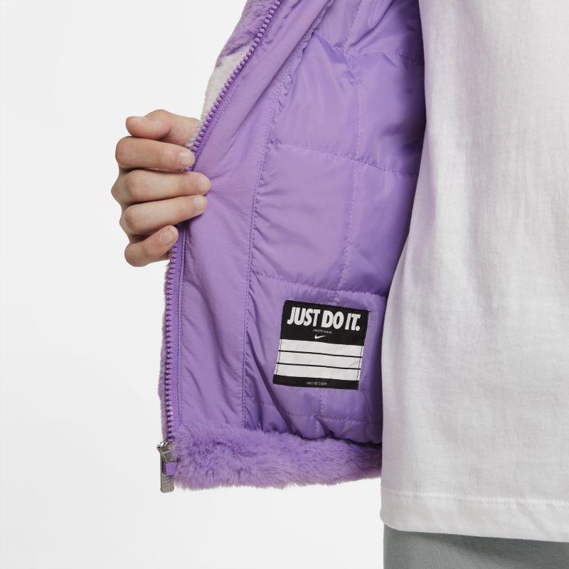 Nike Solid Color Printed Big Logo Zipper Stand Collar Warm Jacket Kids jackets Purple DV6207-500