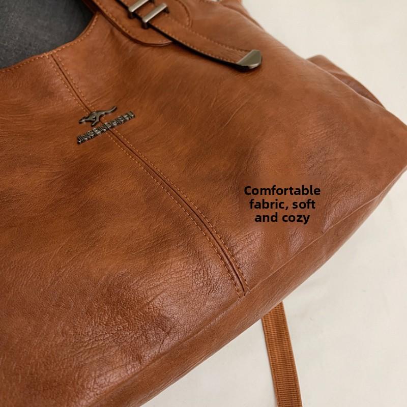 Women Retro Soft Leather Tote Bag Large Capacity Shoulder Handbag Vintage Multi-Pocket Work Shopping Crossdbody Bags