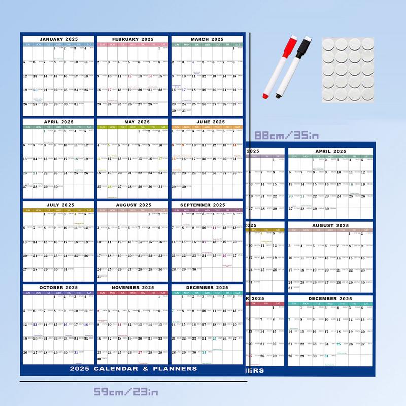 2025 Dry Erase Calendar Erasable 2025 Calendar Planner for Wall 12 Month Wet Dry Erase Calendar for Planning Schedules for Room