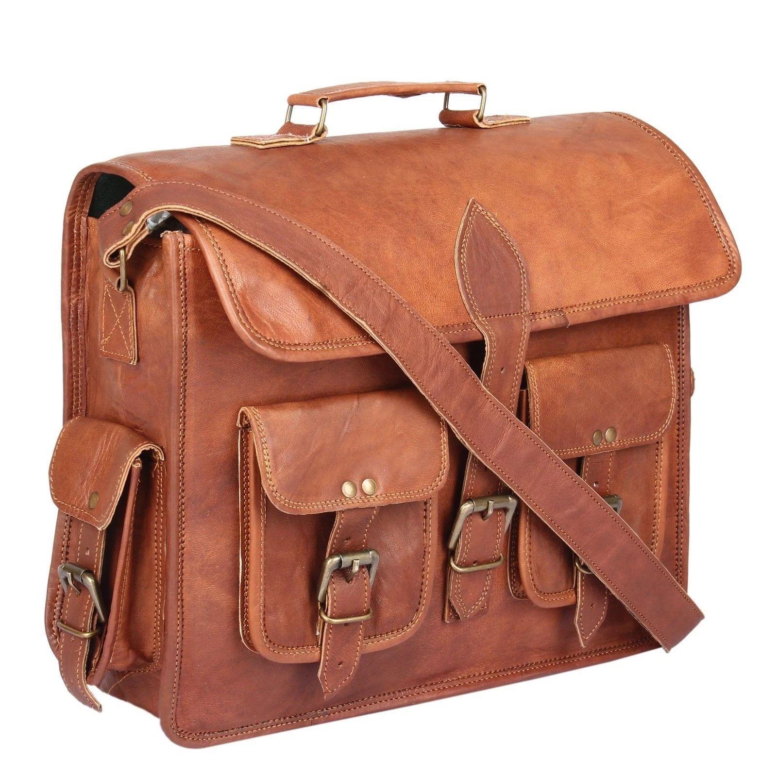 

Настоящая винтажная козья кожа Женская сумка-мессенджер для ноутбука НОВАЯ сумка 18 x 14 x 6 in коричневый