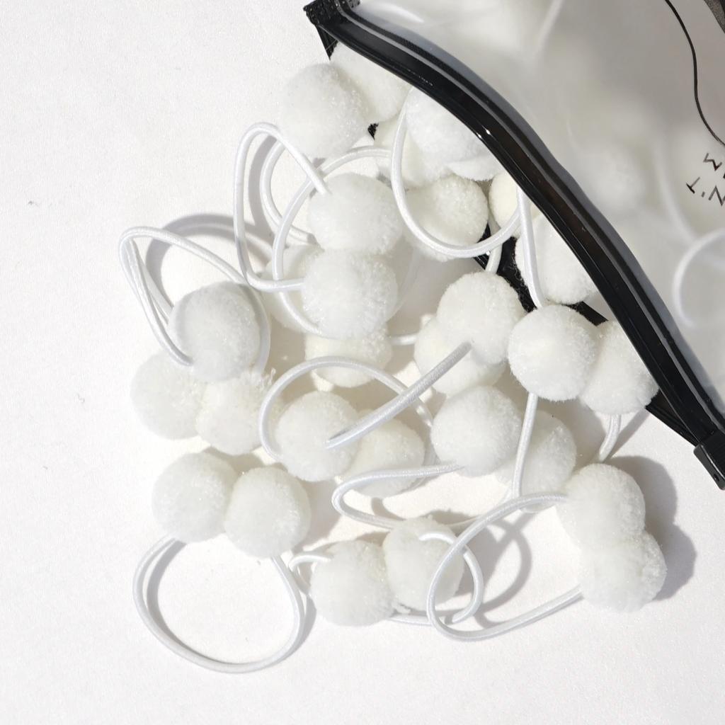 20 Stück 1,4" Kleine Solide Doppelte Fellkugel mit Elastischem Seil Handgemachtes Band für Kinder Mädchen Haaraccessoires