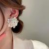Real Gold Plated 925 Silver Needle Earrings, Natural Freshwater Pearl Flower Drop Earring, Elegant Floral Dangle Stud Earrings For Women Wedding Party