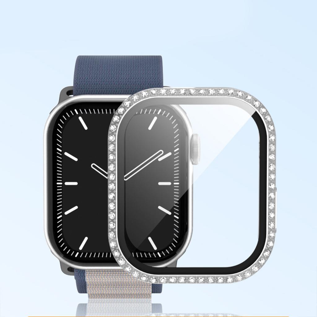 Glass+Diamond Cover For Apple Watch Case 46mm 42mm Bling Bumper Protector for iWatch Series 11 10 46 42mm Watch Case