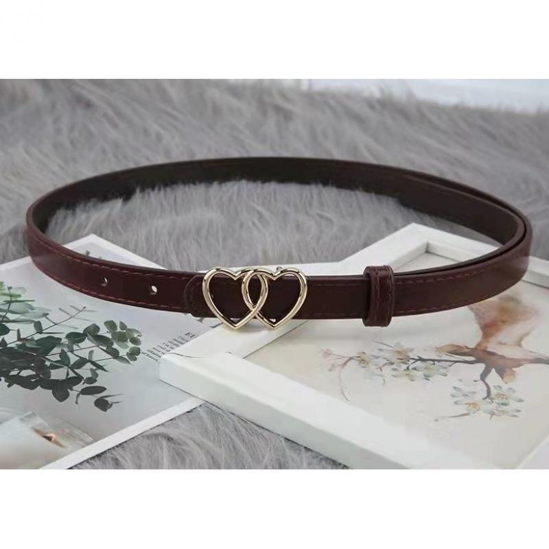 

Пояс на талию с современной корейской пряжкой-сердцем для женщин, модный, идеально подходит для школы и повседневной носки Burgundy 1.8CM
