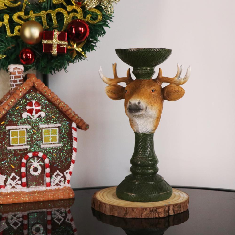 Vintage Christmas Reindeer Candlesticks Decoration Resin Deer Head Figurine Home Living Room Desktop Decoration Animal Statue