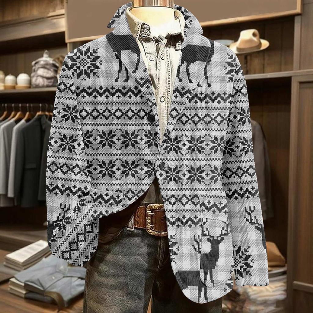 Men's Printed Corduroy Warm Pocket Suit Jacket Cardigan Men's Casual Suit