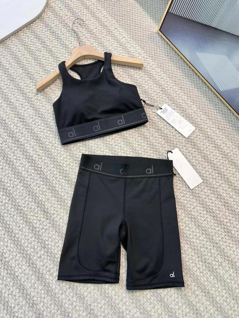 ALO2025 Women's Summer Yoga Set: High-Performance Sports Bra & Cycling Shorts