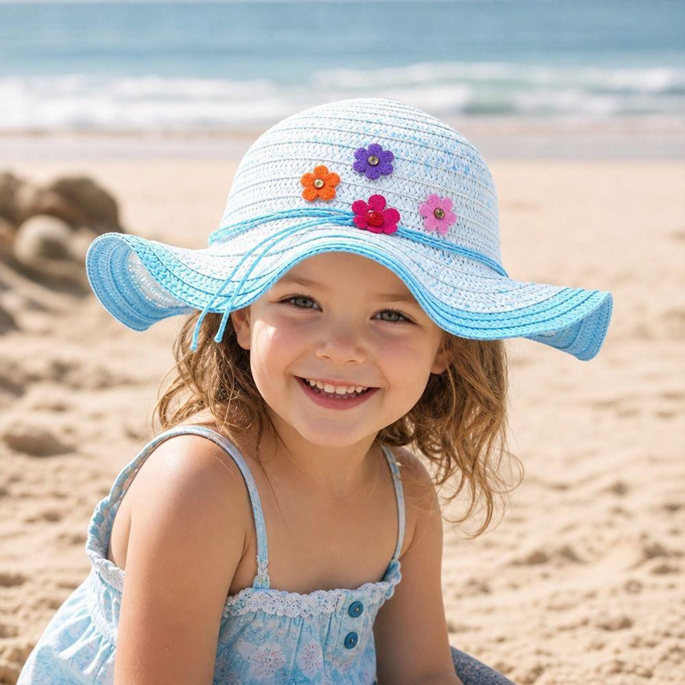Handmade Sun Hat Flower Decoration Bucket Hat Sweet Beach Hat Beach