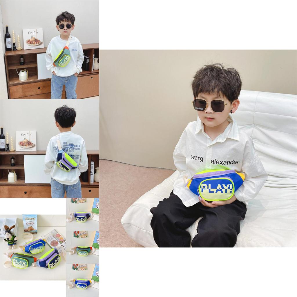 Trendy Blue Canvas Children's Crossbody Bag Stylish Sports Chest Pack For Kids