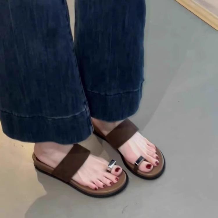 

Sheepskin version~ Thick-soled wedge heel-toed sandals for casual beach sandals 40