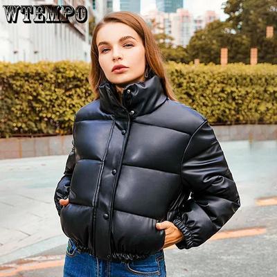 Wintermode Katoen Gewatteerde Dames Donsjack Warm Dik PU Leer Jassen Vrouwen Korte Parka's Elegant Rits Kleding