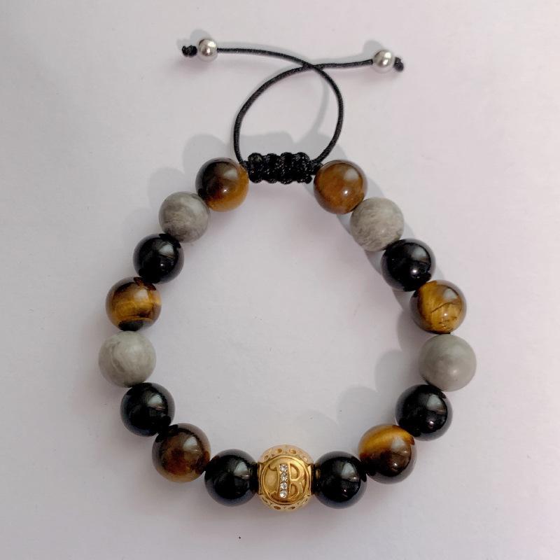 

JYL TS Bracelet Six-word Mantra Tibetan Style Brings Spiritual Blessings Letter B tiger eye сірий колір taupe