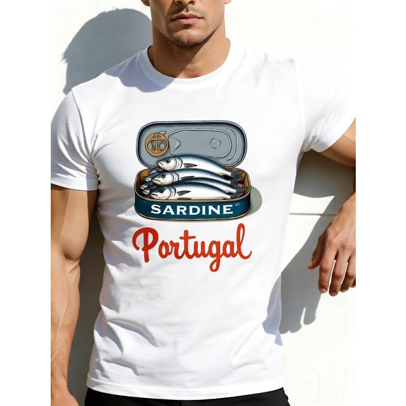 European Sizes Men'S Graphic T-Shirt - Breathable Soft Lightweight - Sardine Can Portugal Fish Design - Retro Funny Graphic Casual Short Sleeve