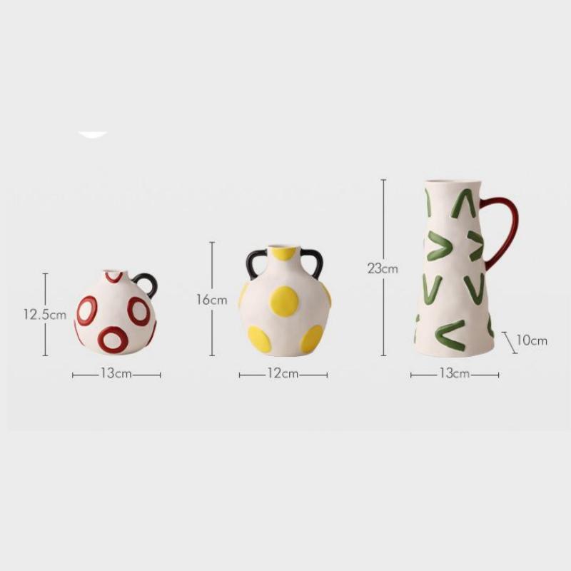 Ceramic Vase Kettle Flower Vase Flowerpot Geometric Graffiti Flower Arrangement Accessories Home Decoration Accessories