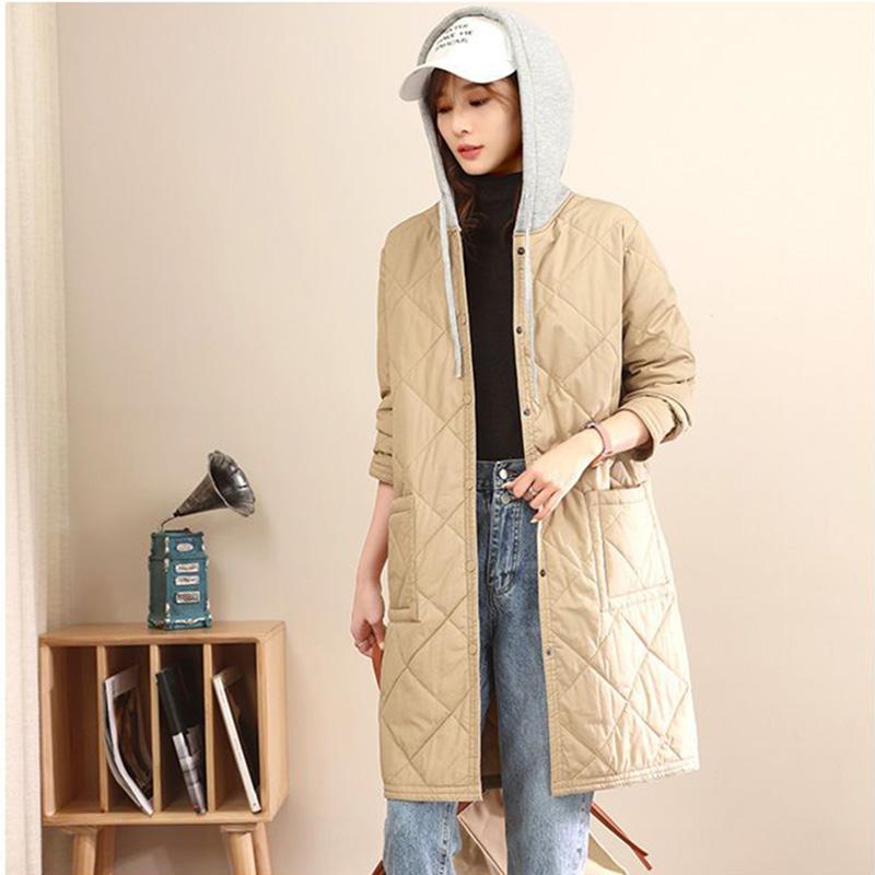 Cotton Jacket Women's Autumn Hooded Casual Tops Button Big Pockets Cotton Jacket Loose Sandwich Cotton Jacket