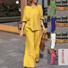 Conjunto Casual de Manga Corta y Pantalones de Pierna Ancha para Mujer en Amarillo, Azul, Verde, Blanco, Rosa