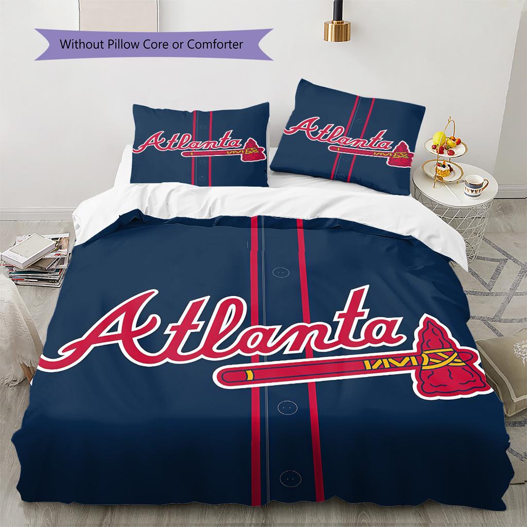 Atlanta Braves Pattern Bedding Quilt Set Home Decoration Gift (1 * Duvet Cover + 2 * Pillowcase Without Core)