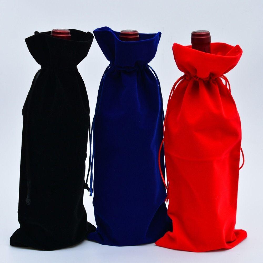 Soft Velvet Fabric Wine Bottle Gift Bag Drawstring Closure Reusable Design Drawstring Wine Bag Premium Texture Velvet Wine Pouch