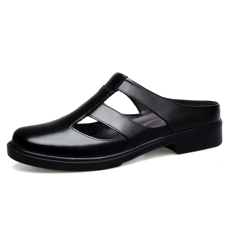 

Модные повседневные лоферы для прогулок, летние слипоны, полуботинки для мужчин, ручной работы, кожаные тапочки, повседневные дышащие удобные туфли-мюли, мокасины 48 чёрный