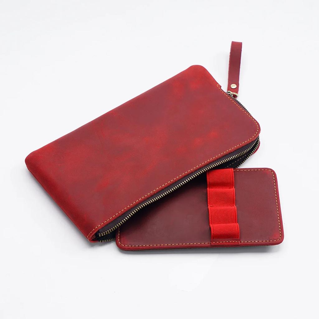 Leather Zipper Pen Case Leather For Men Women Holder Bag Pen Pouch Removable Pen Tray Organizer for School Student Stationery