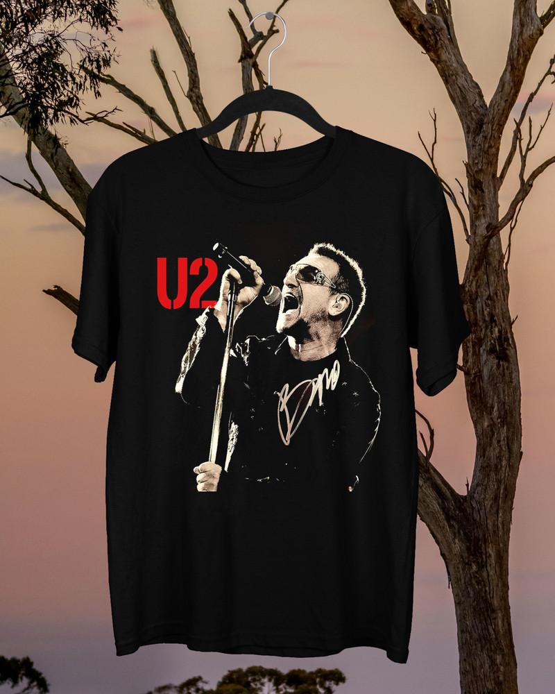 BoNo signature U2 Band Short Sleeve Black Short Sleeve All Size TShirt Unisex T-Shirt XL