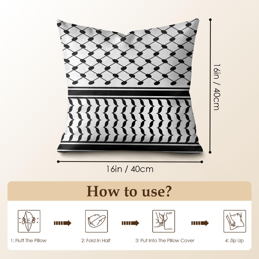 Arabic Keffiyeh Traditional Cushion Cover Natural Linen Organic Fabric Double-Sided Printing Sofa Home Decor Gift Pillow Case