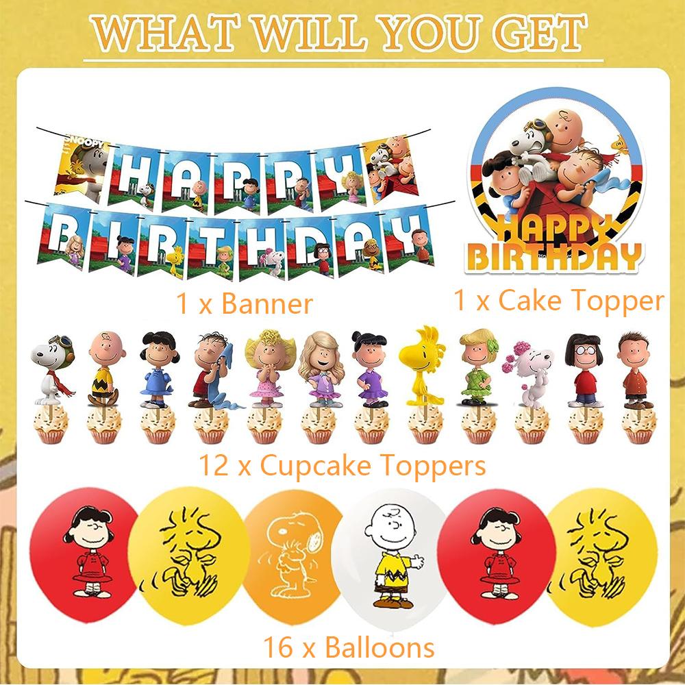 30pcs Snoopy Themed Party Supplies Include Banner Cake Topper Balloons