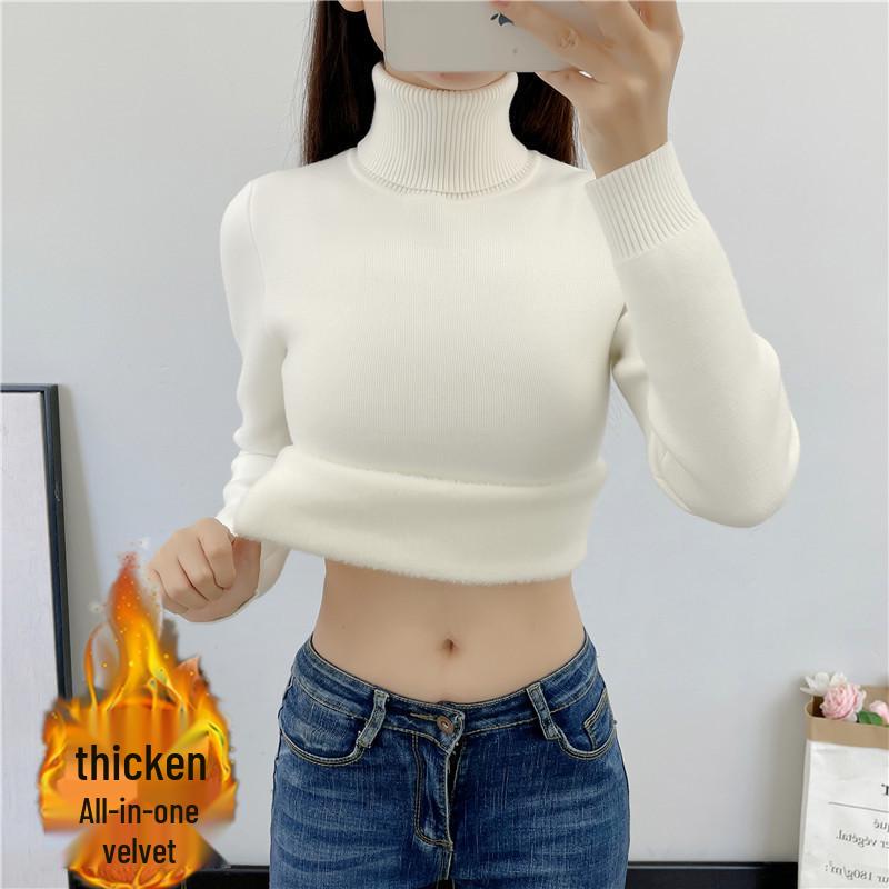 Women's Winter Thickened Velvet Sweater - High Collar Slim Fit Knit Pullover