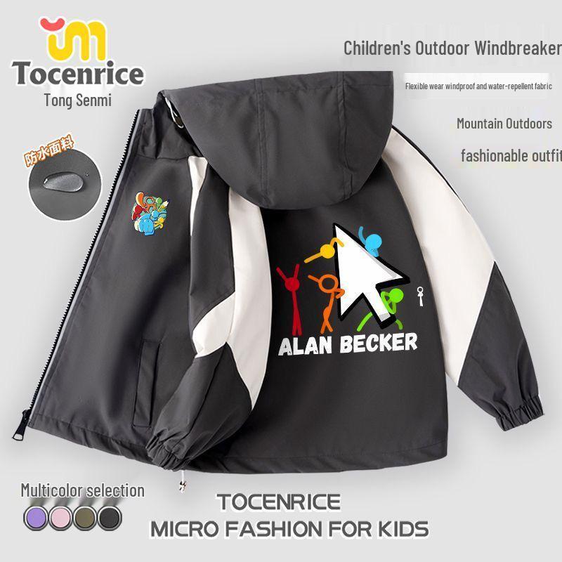 Alan Becker Matchstick Man Five-Color Set + Alan Boys' Fleece-Lined Windbreaker: Autumn/Winter Boys' Outerwear