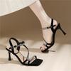 Rhinestone Word with Square Head Summer New Beautiful Thin Heels Cool Slippers Light Luxury Accessories Sandals Fashion Simple Temperament