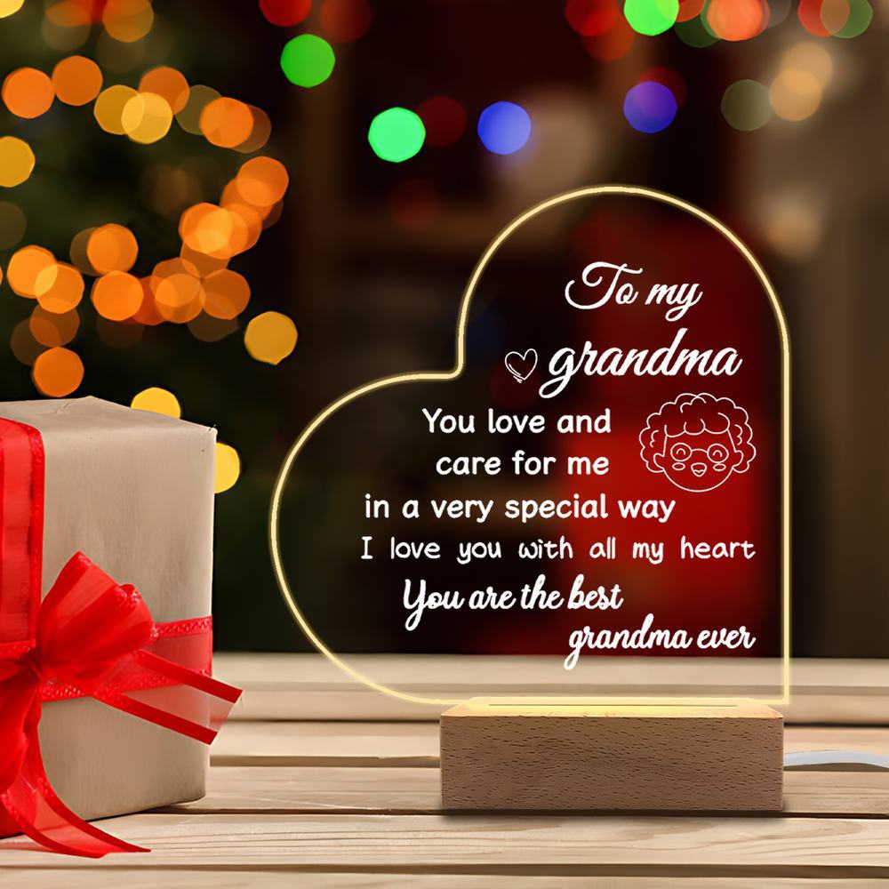 1PC Acrylic Luminous Ornament Photography Accessories, USB Base, Grandma Gift, Heart Figurines
