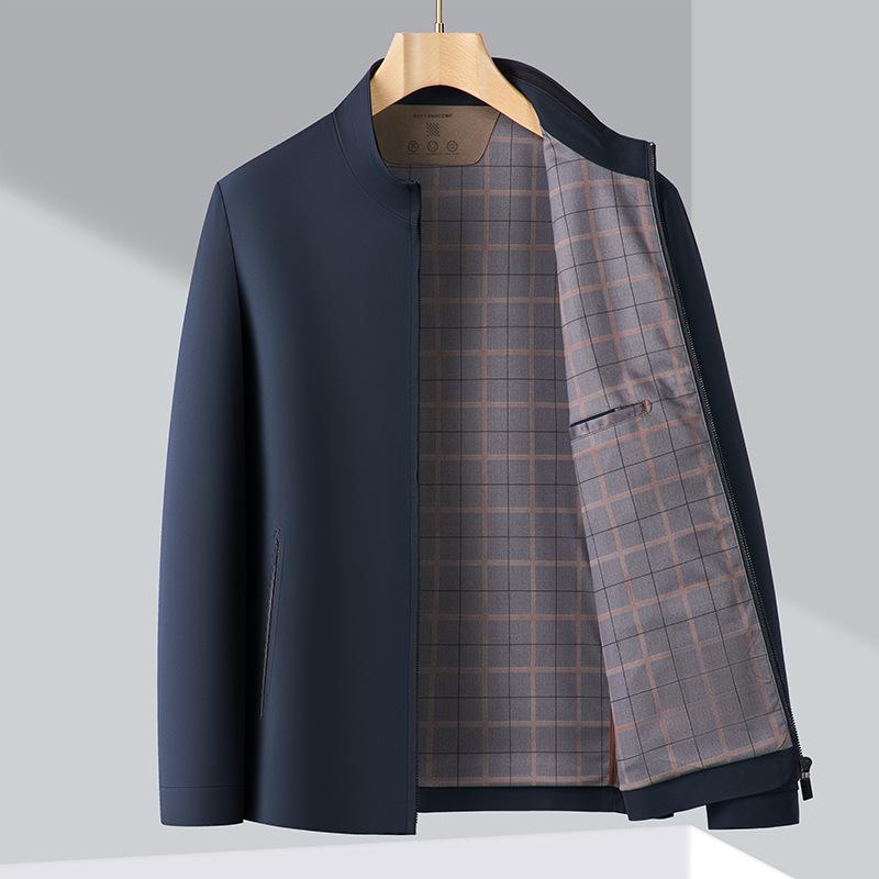 Maulbeerseide Jacke Herren Frühling und Herbst neu Mittleren Alters und ältere Väter dünnes Oberteil Business Casual locker Stehkragenjacke