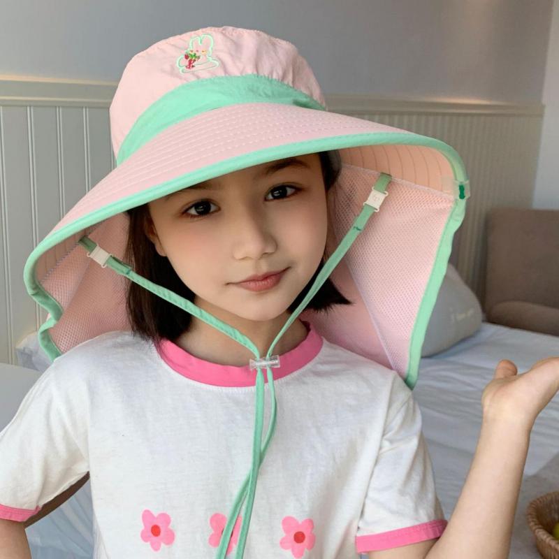 Summer Hats For Children Girls and Boys Big Brim Shawl Sunscreen Outdoor Fisherman Cap Bucket Hat Breathable Traveling Sun Hat