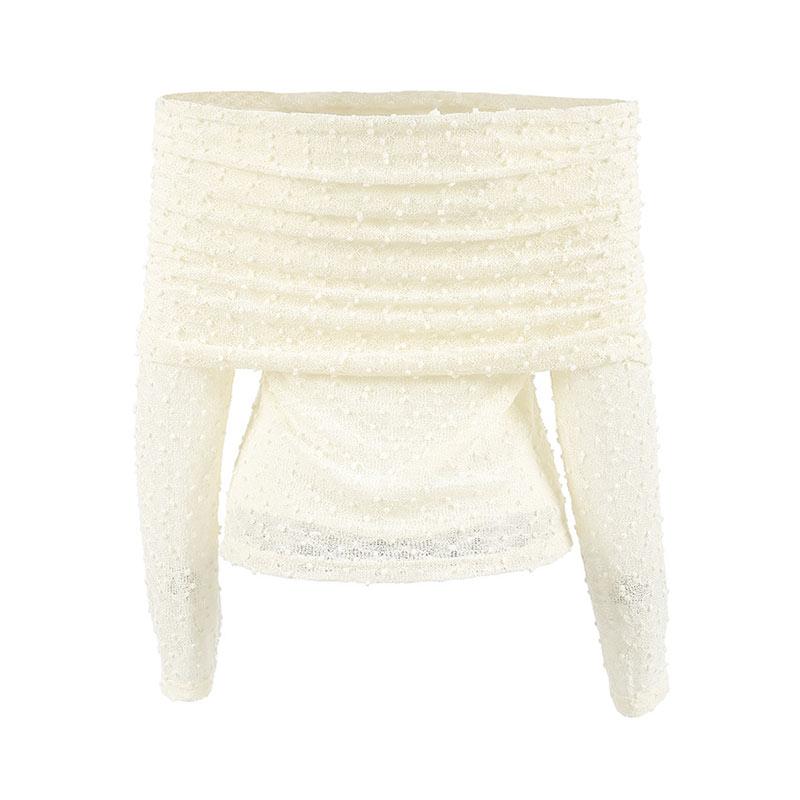 

Сексуальный жаккардовый трикотажный топ с открытыми плечами, женская тонкая однотонная рубашка с длинными рукавами, модный универсальный пуловер 2025 года, весна и лето L абрикосовый