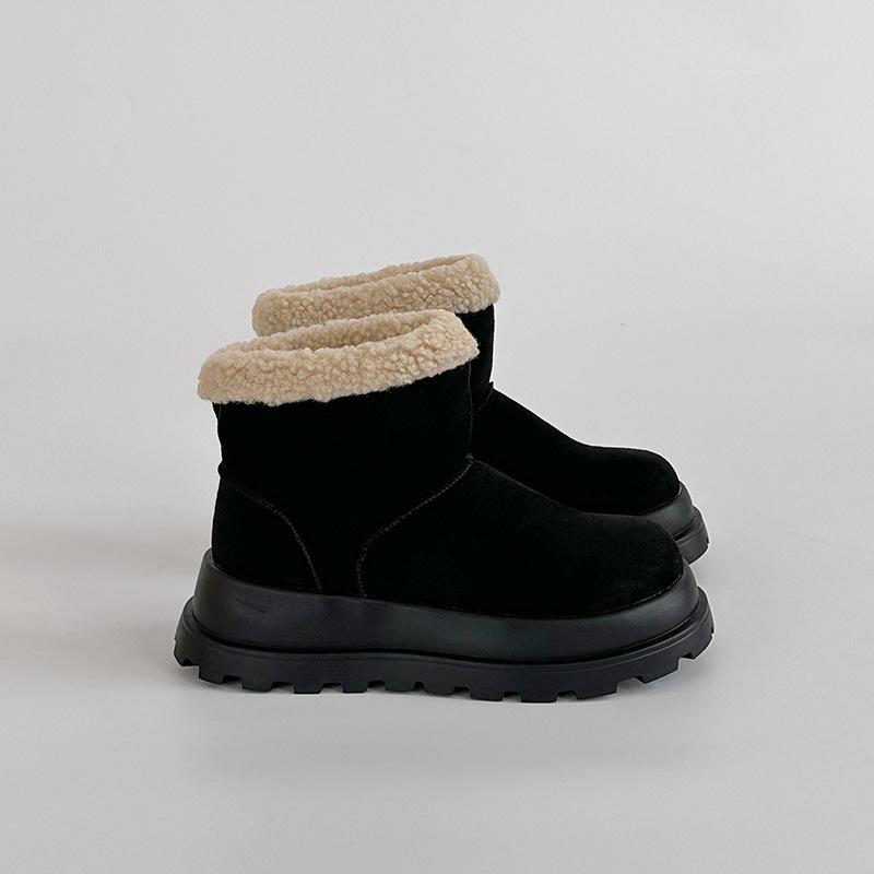 

Fashion versatile retro fluff splicing platform snow boots women s new velvet thickened cotton shoes in autumn and winter 2025 42 чёрный