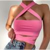 Cross Halter Women Tank Crop Top Hollow Out Bandage Backless Slim Sexy Female Vest 2023 Summer Fashion Ladies Pink Ladies Corset