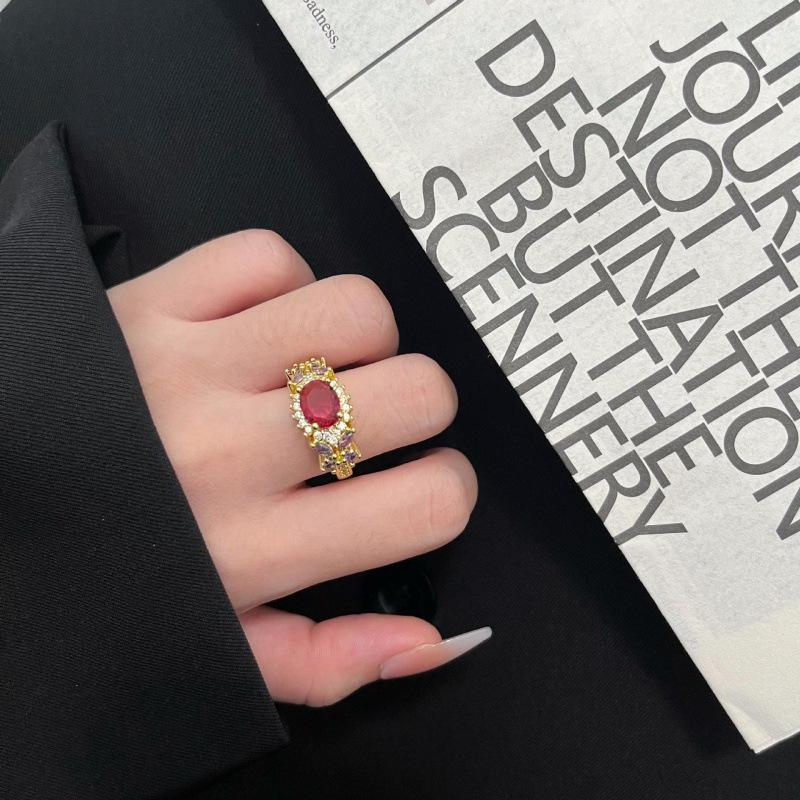 Elegant Retro Ruby Necklace, Luxury Ring & Versatile Studs: Women s Jewelry Set