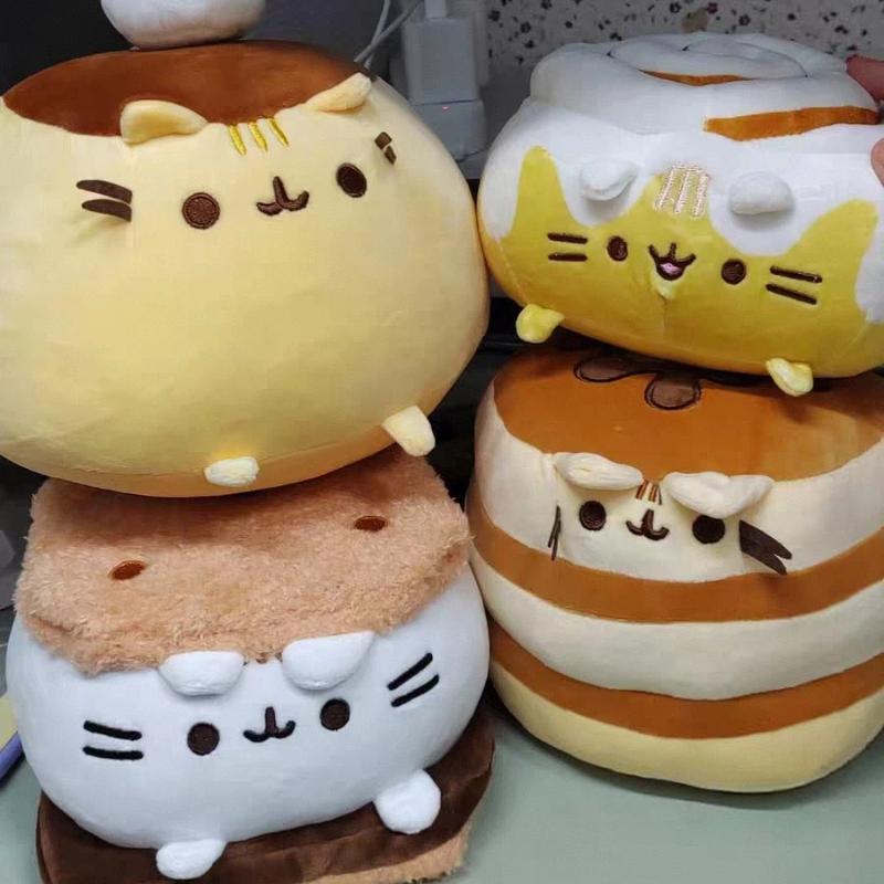 Kawaii Chocolate Cookie Fat Cat Plushie Soft Stuffed Animal Pillow Cat Sandwich Biscuits Ice Cream Doughnuts Pizza Burger Toys