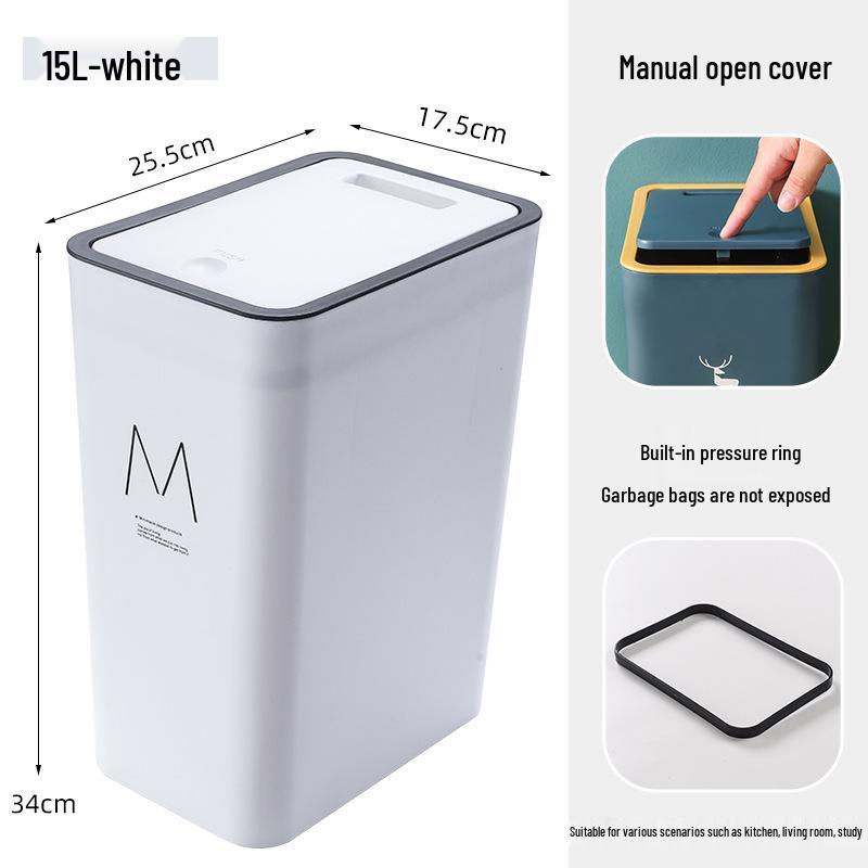 Press-Type Trash Can with Lid for Home, Hotel, or Bathroom